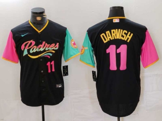 Men's MLB San Diego Padres #11 Yu Darvish Black Pink Number 2023 City Connect Cool Base Stitched Baseball Jersey