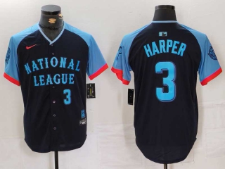 Men's National League #3 Bryce Harper Nike Navy Blue Number 2024 MLB All-Star Game Limited Stitched Jersey