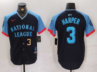 Men's National League #3 Bryce Harper Nike Navy Gold Number 2024 MLB All-Star Game Limited Stitched Jersey