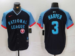 Men's National League #3 Bryce Harper Nike Navy Logo 2024 MLB All-Star Game Limited Stitched Jersey