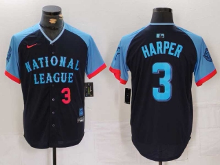 Men's National League #3 Bryce Harper Nike Navy Red Number 2024 MLB All-Star Game Limited Stitched Jersey