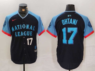 Men's National League #17 Shohei Ohtani Nike Navy White Number 2024 MLB All-Star Game Limited Stitched Jersey