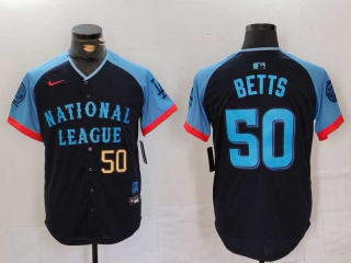 Men's National League #50 Mookie Betts Nike Navy Gold Number 2024 MLB All-Star Game Limited Stitched Jersey