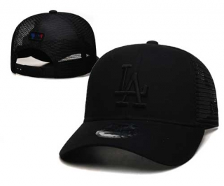 MLB Los Angeles Dodgers New Era Curved Brim Mesh Trucker 9FORTY Snapback Hat Black On Black 2320