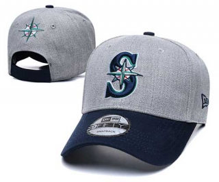 MLB Seattle Mariners New Era Curved Brim Back Patch 9FIFTY Snapback Hat Gray Navy 2024