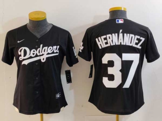 Women's MLB Los Angeles Dodgers #37 Teoscar Hernandez Black Cool Base Stitched Nike Jersey