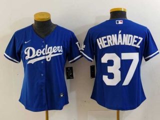 Women's MLB Los Angeles Dodgers #37 Teoscar Hernandez Blue Cool Base Stitched Nike Jersey