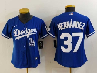 Women's MLB Los Angeles Dodgers #37 Teoscar Hernandez Blue Logo Cool Base Stitched Nike Jersey