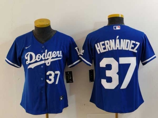 Women's MLB Los Angeles Dodgers #37 Teoscar Hernandez Blue White Number Cool Base Stitched Nike Jersey