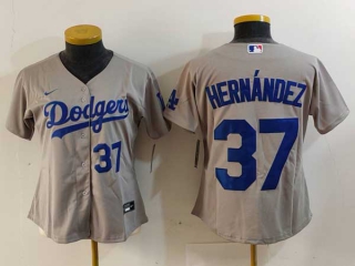 Women's MLB Los Angeles Dodgers #37 Teoscar Hernandez Gray Blue Number Cool Base Stitched Nike Jersey