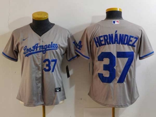 Women's MLB Los Angeles Dodgers #37 Teoscar Hernandez Gray Blue Number Cool Base Stitched Nike Jerseys