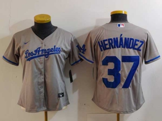 Women's MLB Los Angeles Dodgers #37 Teoscar Hernandez Gray Cool Base Stitched Nike Jerseys