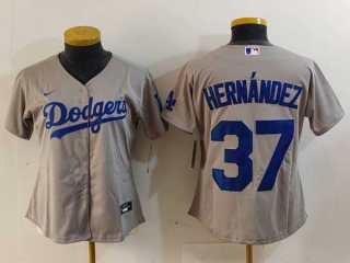 Women's MLB Los Angeles Dodgers #37 Teoscar Hernandez Gray Cool Base Stitched Nike Jersey