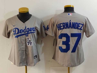 Women's MLB Los Angeles Dodgers #37 Teoscar Hernandez Gray Logo Cool Base Stitched Nike Jersey