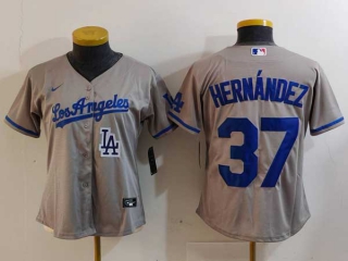 Women's MLB Los Angeles Dodgers #37 Teoscar Hernandez Gray Logo Cool Base Stitched Nike Jerseys