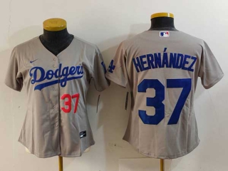 Women's MLB Los Angeles Dodgers #37 Teoscar Hernandez Gray Red Number Cool Base Stitched Nike Jersey