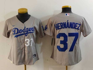 Women's MLB Los Angeles Dodgers #37 Teoscar Hernandez Gray White Number Cool Base Stitched Nike Jersey