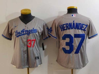 Women's MLB Los Angeles Dodgers #37 Teoscar Hernandez Gray Red Number Cool Base Stitched Nike Jerseys