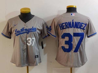 Women's MLB Los Angeles Dodgers #37 Teoscar Hernandez Gray White Number Cool Base Stitched Nike Jerseys