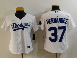 Women's MLB Los Angeles Dodgers #37 Teoscar Hernandez White Cool Base Stitched Nike Jersey