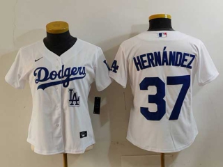 Women's MLB Los Angeles Dodgers #37 Teoscar Hernandez White Logo Cool Base Stitched Nike Jersey