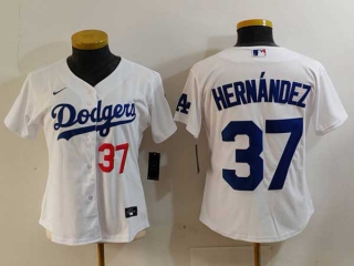 Women's MLB Los Angeles Dodgers #37 Teoscar Hernandez White Red Number Cool Base Stitched Nike Jersey