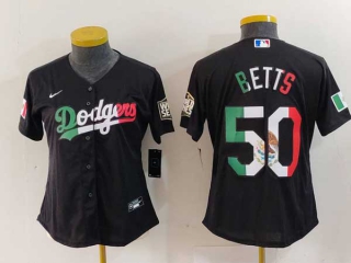 Women's MLB Los Angeles Dodgers #50 Mookie Betts Mexico Black Cool Base Stitched Nike Jersey