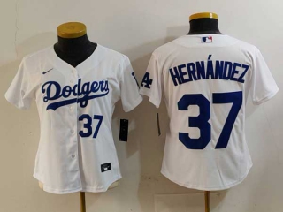 Women's MLB Los Angeles Dodgers #37 Teoscar Hernandez White White Number Cool Base Stitched Nike Jersey