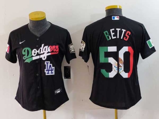 Women's MLB Los Angeles Dodgers #50 Mookie Betts Mexico Black Logo Cool Base Stitched Nike Jersey