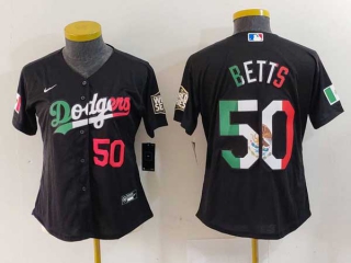 Women's MLB Los Angeles Dodgers #50 Mookie Betts Mexico Black Red Number Cool Base Stitched Nike Jersey