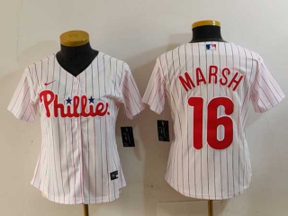 Women's MLB Philadelphia Phillies #16 Brandon Marsh White Pinstripe Stitched Cool Base Nike Jersey