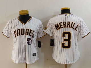 Women's MLB San Diego Padres #3 Jackson Merrill White Logo Cool Base Stitched Nike Jersey