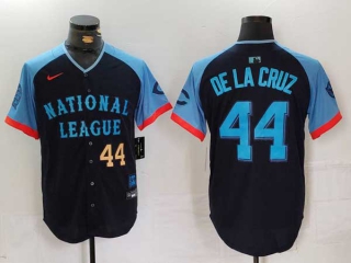 Men's MLB Cincinnati Reds #44 Elly De La Cruz Navy Gold Number 2024 All Star National League Limited Stitched Nike Jersey