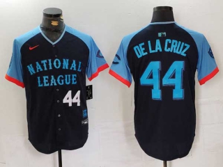 Men's MLB Cincinnati Reds #44 Elly De La Cruz Navy White Number 2024 All Star National League Limited Stitched Nike Jersey