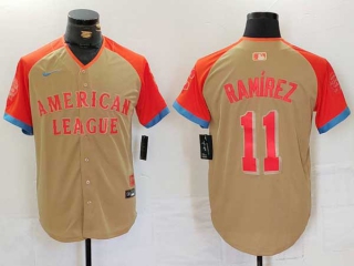 Men's MLB Cleveland Guardians #11 Jose Ramirez Cream 2024 All Star American League Limited Stitched Nike Jersey