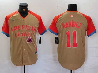 Men's MLB Cleveland Guardians #11 Jose Ramirez Cream Logo 2024 All Star American League Limited Stitched Nike Jersey