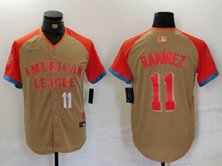 Men's MLB Cleveland Guardians #11 Jose Ramirez Cream White Number 2024 All Star American League Limited Stitched Nike Jersey