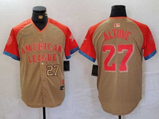 Men's MLB Houston Astros #27 Jose Altuve Cream Gold Number 2024 All Star American League Limited Stitched Nike Jersey