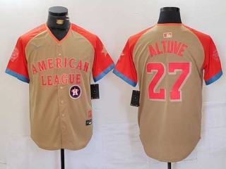 Men's MLB Houston Astros #27 Jose Altuve Cream Logo 2024 All Star American League Limited Stitched Nike Jersey