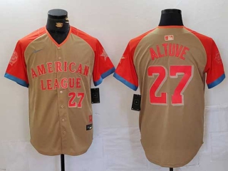 Men's MLB Houston Astros #27 Jose Altuve Cream Red Number 2024 All Star American League Limited Stitched Nike Jersey