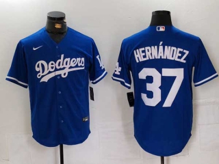 Men's MLB Los Angeles Dodgers #37 Teoscar Hernandez Blue Cool Base Stitched Nike Baseball Jersey