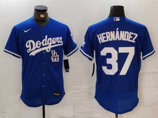 Men's MLB Los Angeles Dodgers #37 Teoscar Hernandez Blue Logo Flex Base Stitched Nike Baseball Jersey