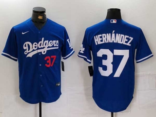 Men's MLB Los Angeles Dodgers #37 Teoscar Hernandez Blue Red Number Cool Base Stitched Nike Baseball Jersey