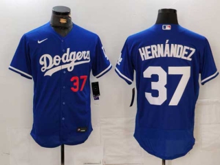 Men's MLB Los Angeles Dodgers #37 Teoscar Hernandez Blue Red Number Flex Base Stitched Nike Baseball Jersey