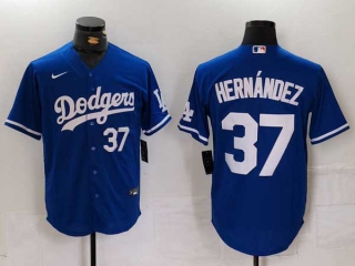 Men's MLB Los Angeles Dodgers #37 Teoscar Hernandez Blue White Number Cool Base Stitched Nike Baseball Jersey