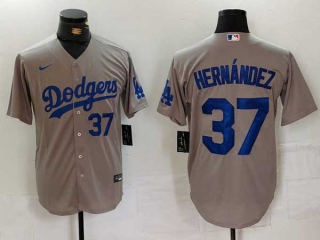 Men's MLB Los Angeles Dodgers #37 Teoscar Hernandez Gray Blue Number Cool Base Stitched Nike Baseball Jersey