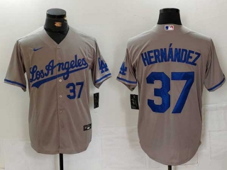 Men's MLB Los Angeles Dodgers #37 Teoscar Hernandez Gray Blue Number Cool Base Stitched Nike Baseball Jerseys