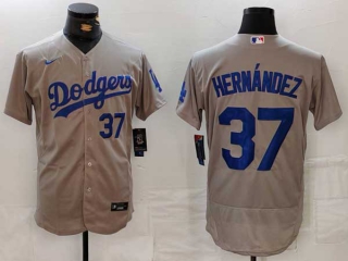 Men's MLB Los Angeles Dodgers #37 Teoscar Hernandez Gray Blue Number Flex Base Stitched Nike Baseball Jersey