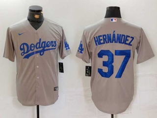 Men's MLB Los Angeles Dodgers #37 Teoscar Hernandez Gray Cool Base Stitched Nike Baseball Jersey