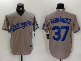 Men's MLB Los Angeles Dodgers #37 Teoscar Hernandez Gray Cool Base Stitched Nike Baseball Jerseys